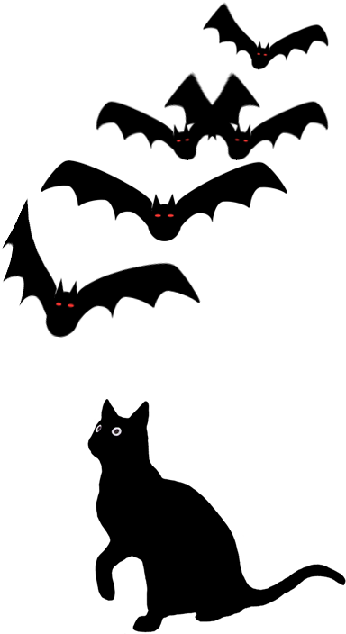 A Black Cat Trying To Catch Red Eyed Bats - Cat Shadow Puppet Template (402x750), Png Download