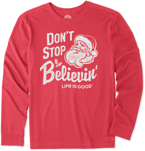Men's Don't Stop Believin' Santa Long Sleeve - T-shirt (570x592), Png Download