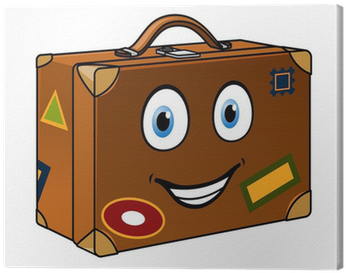 Happy Well Travelled Cartoon Suitcase Canvas Print - Cartoon Suitcase (400x400), Png Download