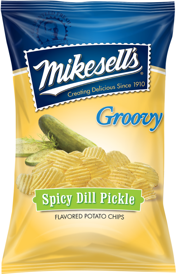 Spicy Dill Pickle Groovy Potato Chips - Mikesell's Cheddar Oven Baked Puffcorn Delites, 5.5 (1024x1024), Png Download