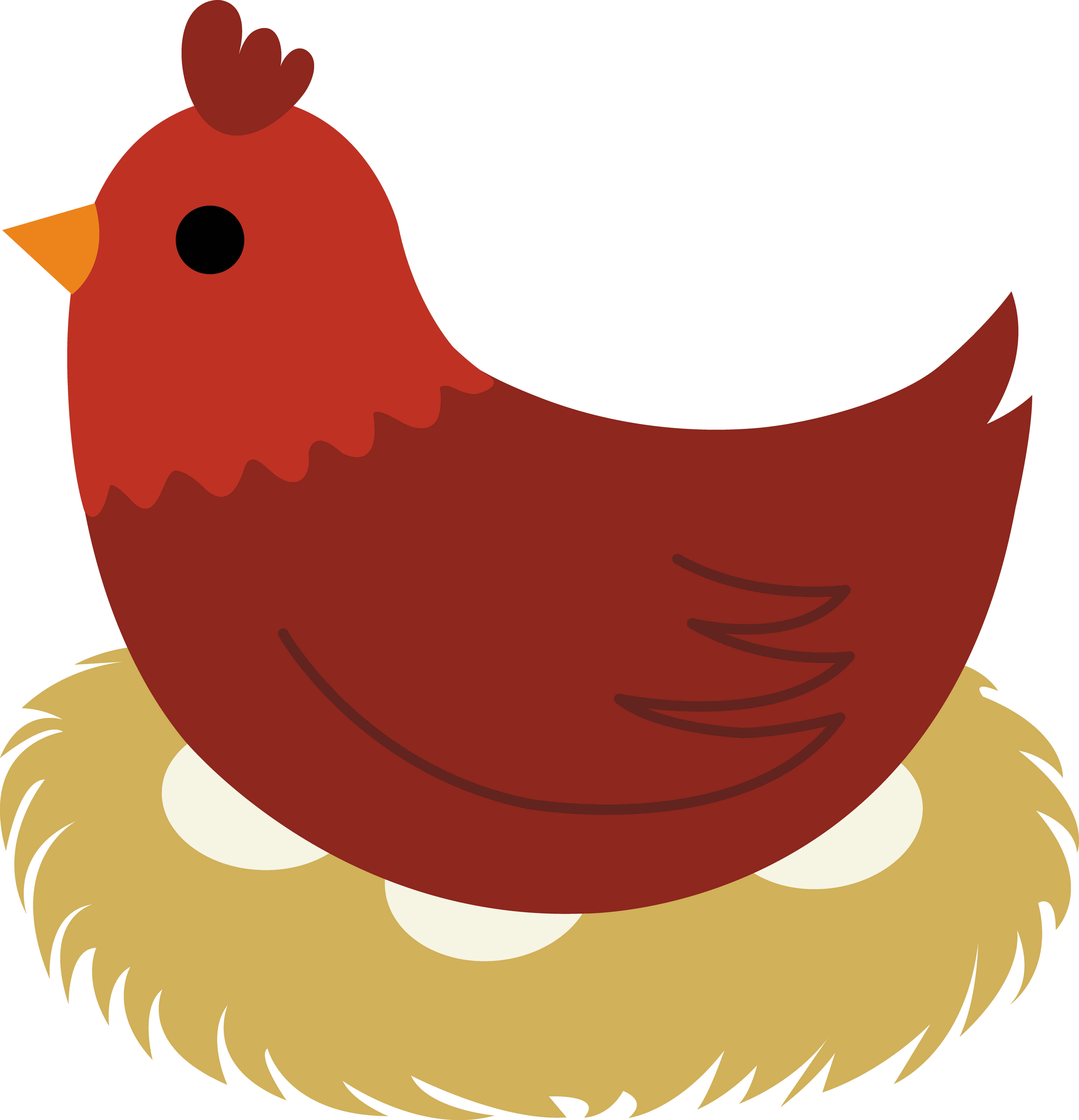 Cute Hen Clipart - Cartoon Chicken Sitting On Eggs (4335x4500), Png Download