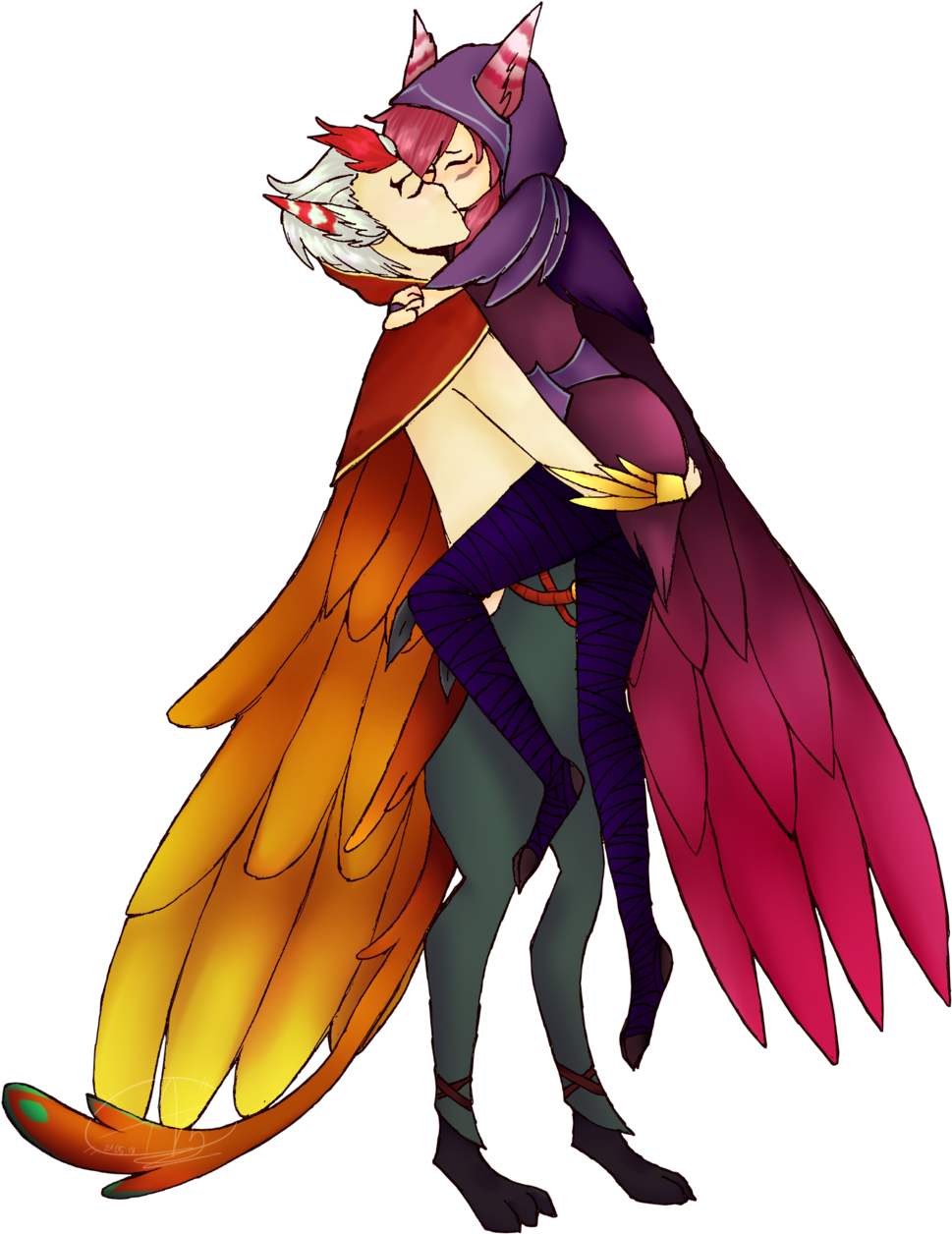 Xayah And Rakan By Amyx33pl (1024x1408), Png Download
