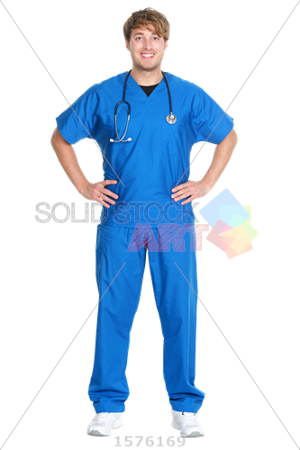 Stock Photo Of Brunet Male Nurse In Blue Arms Akimbo - Title: Power:learning+your... W/acces By Robert S. (333x500), Png Download