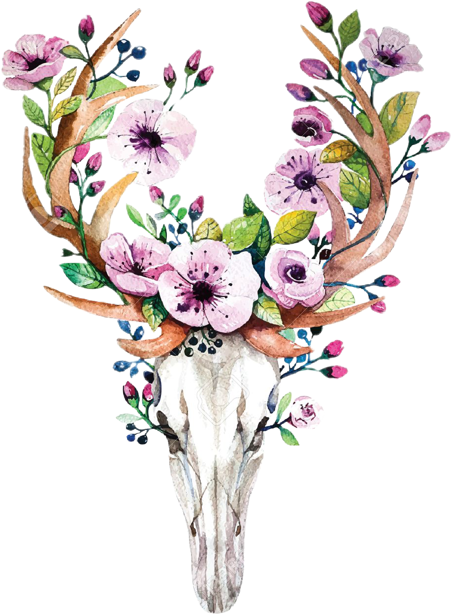 Report Abuse - Deer Head With Flowers (916x1247), Png Download