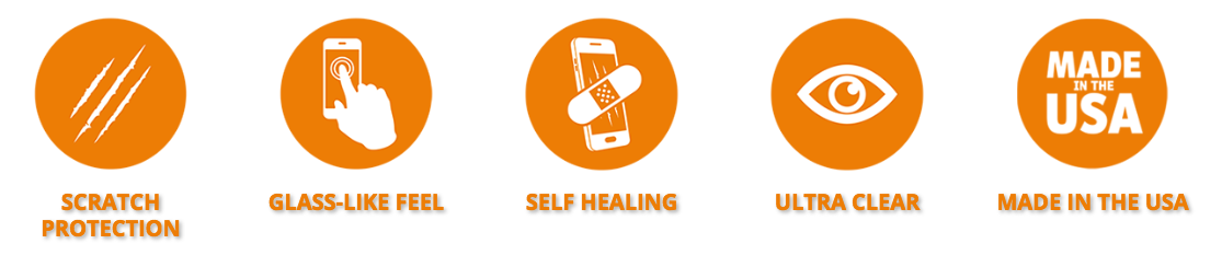 Ultra Clear Protection, Scratch Protection, Self Healing, - Graphic Design (1115x244), Png Download