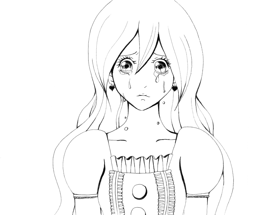 Girl Crying Drawing At Getdrawings - Line Art Girl Crying (1024x747), Png Download