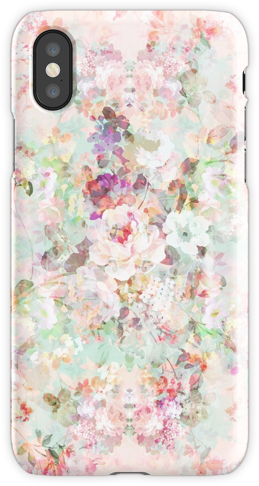 Pink Watercolor Vintage Flowers Pattern Iphone X Snap - Notebook Graph, Lined, Blank No Lined Art No.24 (750x1000), Png Download