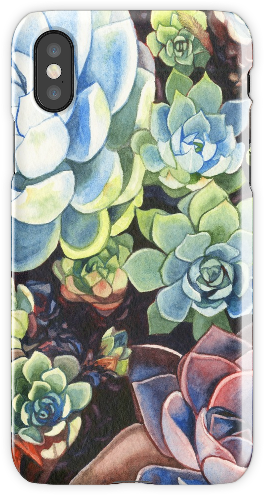 Succulent Field Iphone X Snap Case - Watercolor Painting (750x1000), Png Download