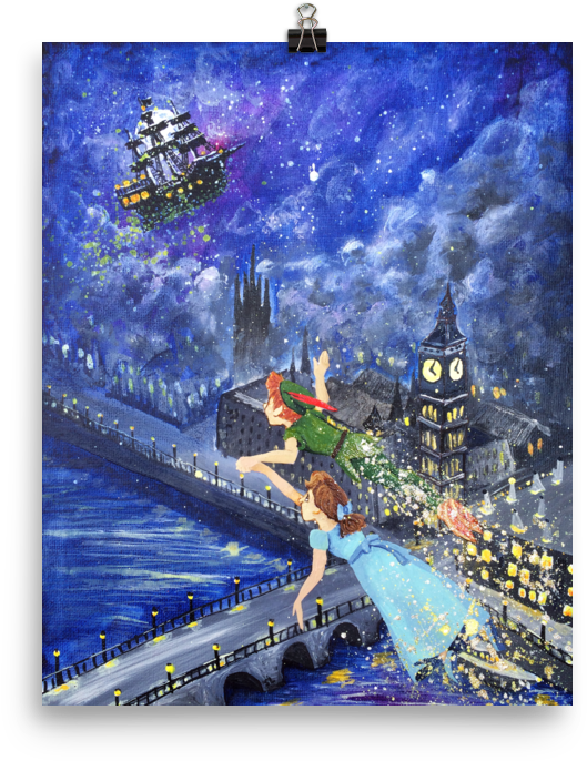 Peter Pan And Wendy Darling Fine Art Print - Painting (1000x1000), Png Download