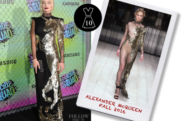 Margot Robbie In Alexander Mcqueen Fall - Alexander Mcqueen Femme Sandales En Velours Avec Détail (585x390), Png Download