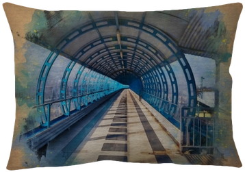 Watercolor Pattern Of A Blue Metal Bridge Tunnel Colorful - Cushion (400x400), Png Download