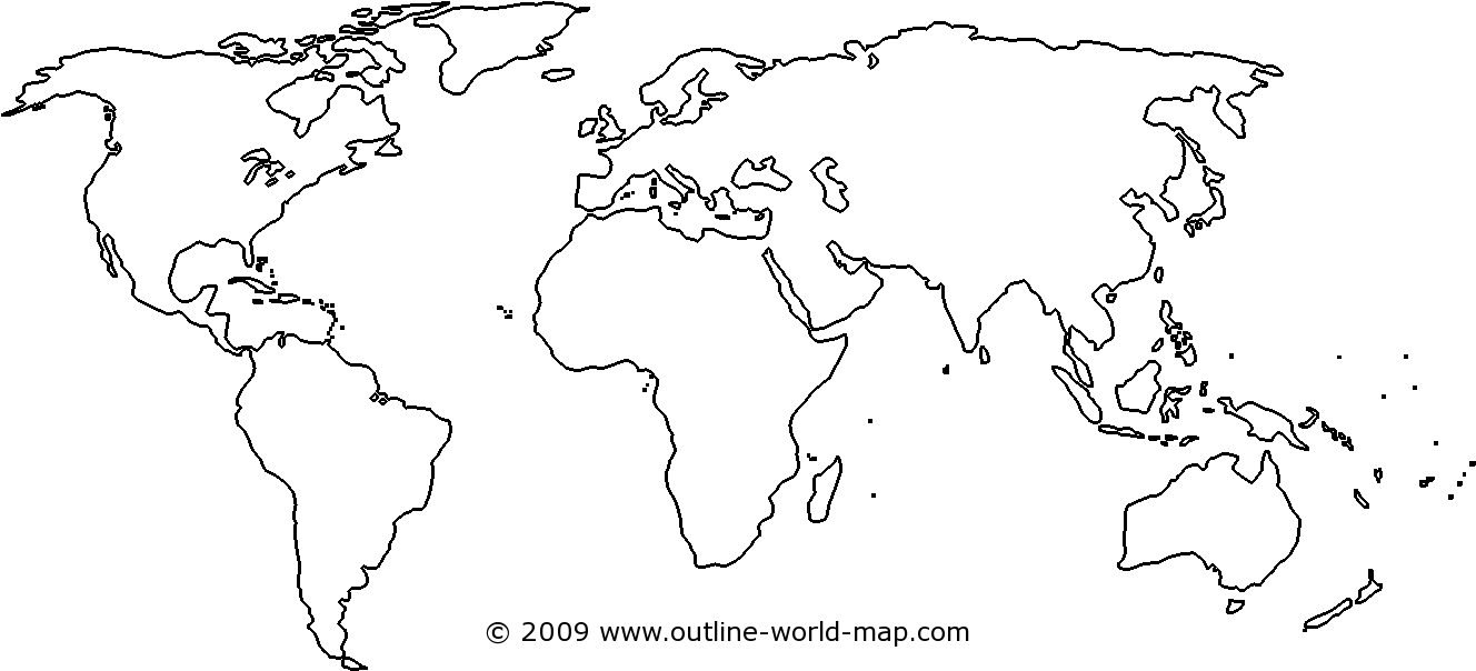 Blank Transparent Thick World Map B C Outline Images - Easy World Map Outline (1357x628), Png Download