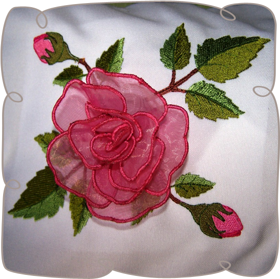 Rose Border Pillow - Machine Embroidery (580x580), Png Download