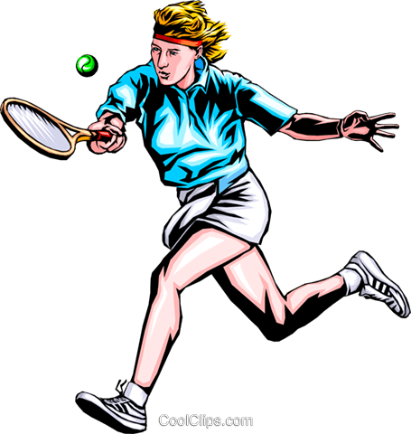 Woman Playing Tennis Royalty Free Vector Clip Art Illustration - Vector Free Tennis Player Clipart (455x480), Png Download