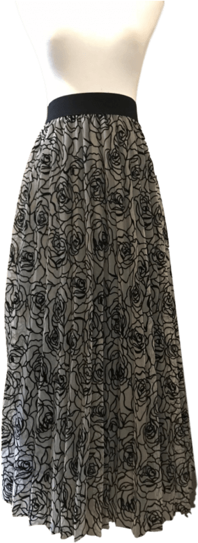 Mesh Midi Skirt With Flocked Velvet Roses And Elastic - A-line (601x800), Png Download