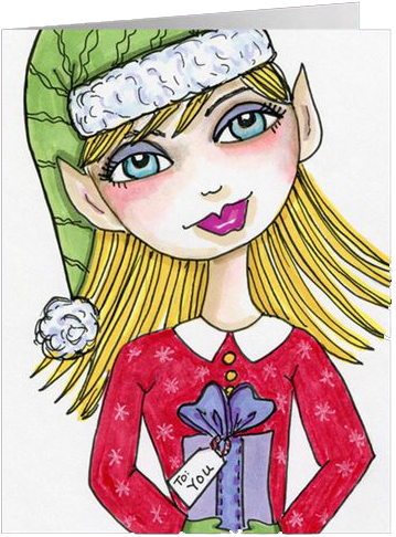 Blonde Christmas Elf, Zoe, Pen And Ink Paintings On (564x564), Png Download