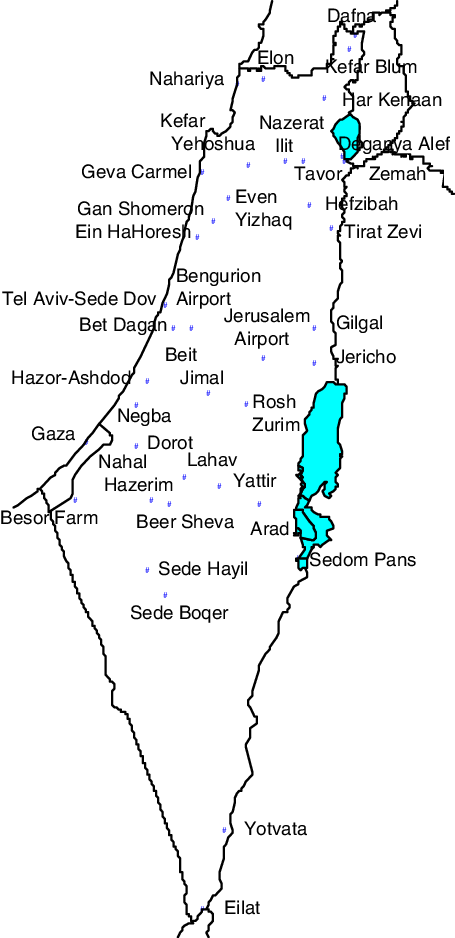 Map Of Israel Showing The Location Of All 39 Meteorological (455x938), Png Download