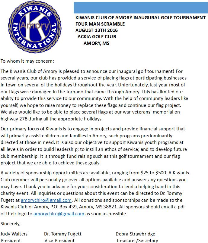 The Kiwanis Club Of Amory Golf Tournament (816x1056), Png Download