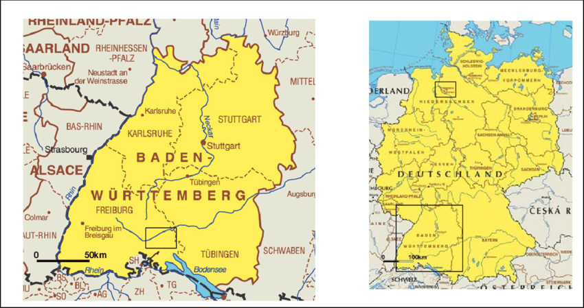 Map Of Germany And The Federal State Baden-wurttemberg (850x449), Png Download