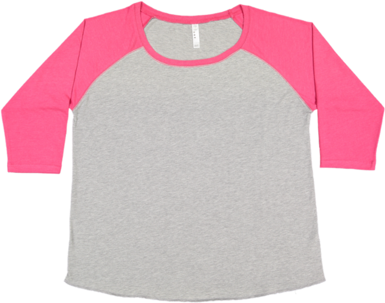 Ladies' Curvy Fit Premium Jersey Crew Neck Raglan 3/4 (759x1024), Png Download