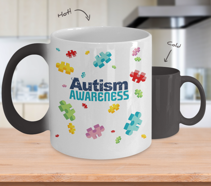 Autism Awareness Colored Puzzle Pieces Color Changing - Magic Mug - Cute Godmother - Baby Shower Gift (680x600), Png Download