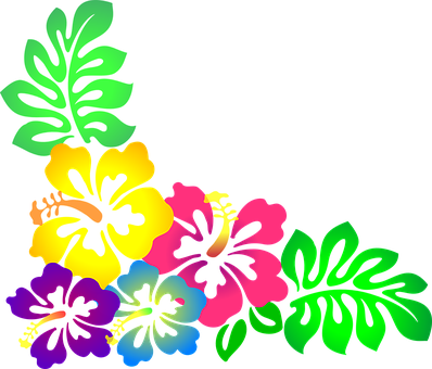 Flower Hawaii Hibiscus Luau Colorful Hawai - Clipart Hawaiian Flowers (398x340), Png Download