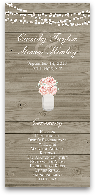 Rustic Mason Jar Peony Wedding Ceremony Program - Bachelorette Party (900x900), Png Download