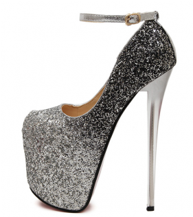 Silver Glitter Bling Bling Platforms Stiletto Wine - High-heeled Shoe (600x315), Png Download