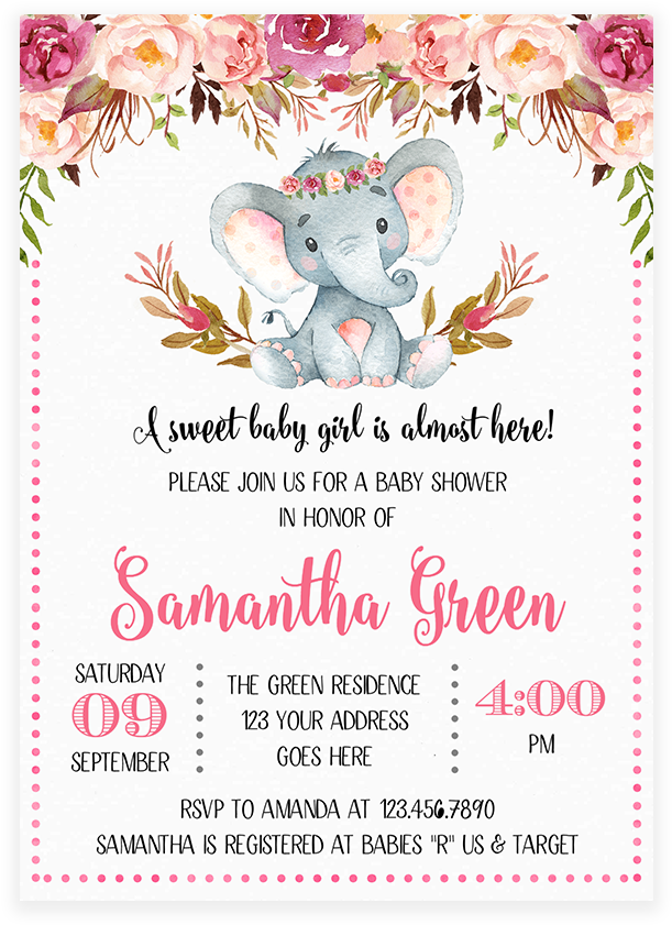 Elephant Floral Boho Baby Shower Invitation Printable - Make Baby A Headband (819x1024), Png Download