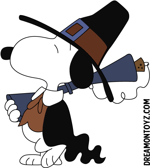 Pilgrim Snoopy Carrying A Musket - Clipart Pilgrim (533x583), Png Download