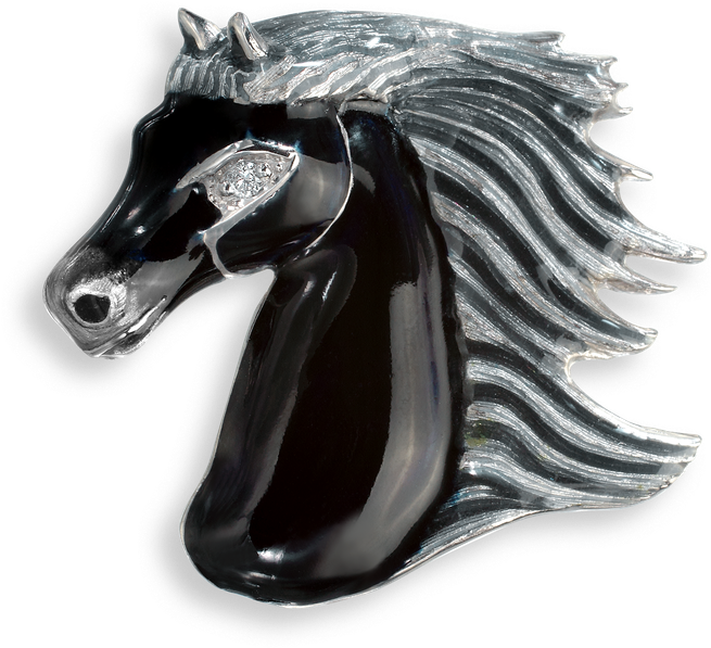 Nicole Barr Designs Sterling Silver Brooch Horse Black - Black Horse Brooch - Sterling Silver (800x800), Png Download