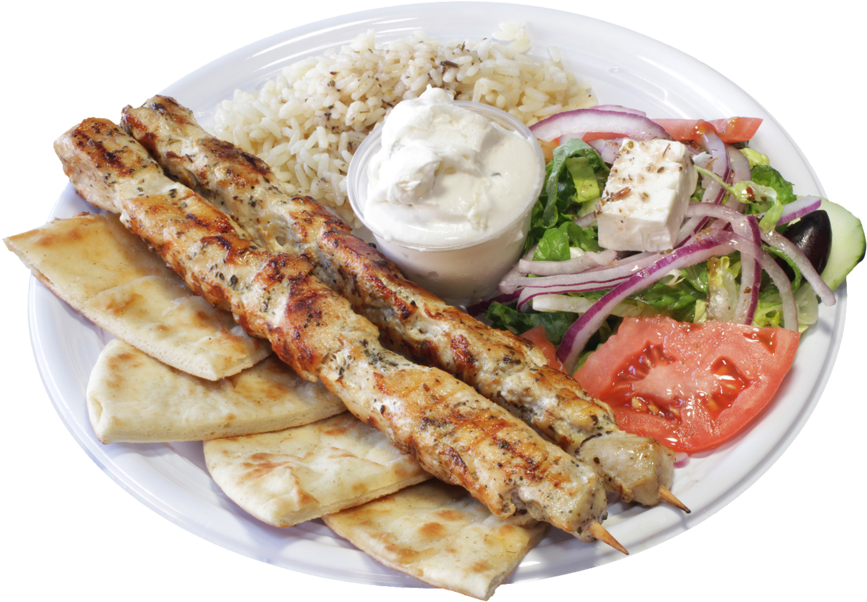 Chicken Souvlaki Plate - Souvlaki Png (1000x667), Png Download