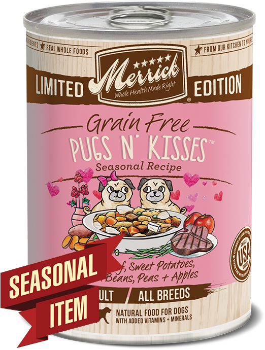 Grain Free Pugs N' Kisses Seasonal Recipe - Merrick Pugs N Kisses (650x748), Png Download