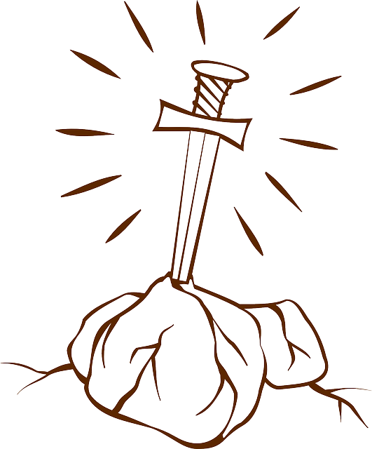 Excalibur, Legend, Sword, England, Stone, Rock - Sword In The Stone Outline (531x640), Png Download