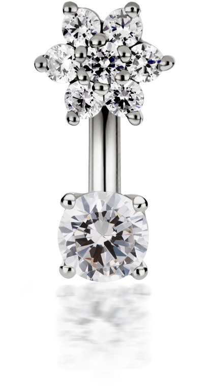 Flower And Solitaire Rook Cubic Zirconia Barbell (850x850), Png Download