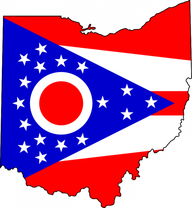 The Map Of Ohio With The Ohio Flag Coloring It In, (620x671), Png Download