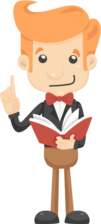 Cartoon Businessman With Book And Finger Point Up - Vector Graphics (420x920), Png Download