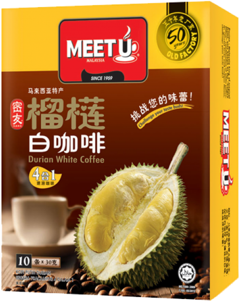 Durian White Coffee 3 In 1 280101m141 - Meet U Durian Coffee (600x600), Png Download
