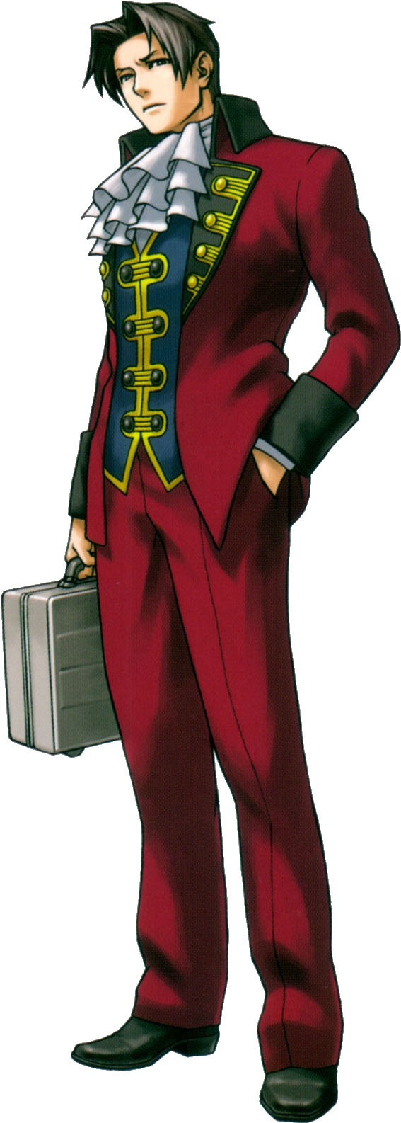 Rookie Edgeworth - Ace Attorney Trials And Tribulations Miles Edgeworth (567x1586), Png Download
