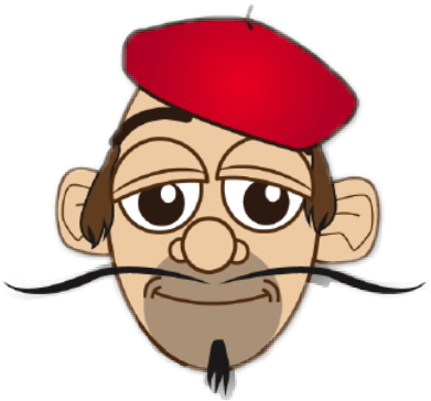 French Man Face Mustache Cartoon Beret - French Cartoon Man (391x364), Png Download