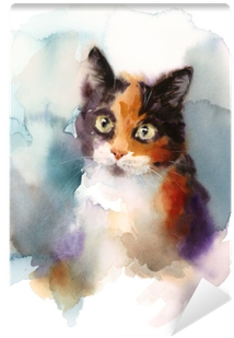 Watercolor Calico Cat Hand Drawn Pet Portrait Illustration - Watercolor Painting (400x400), Png Download