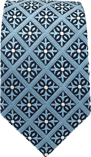 E3 Blue Checkes Floral Silk Men's Necktie Fashion Classic (650x650), Png Download