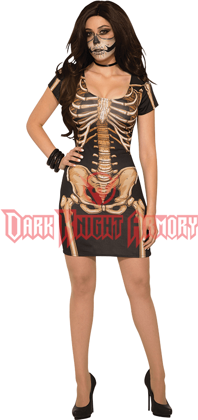 Lady Bones T-shirt Dress - Sexy Skeleton Dress Halloween Costume (850x850), Png Download