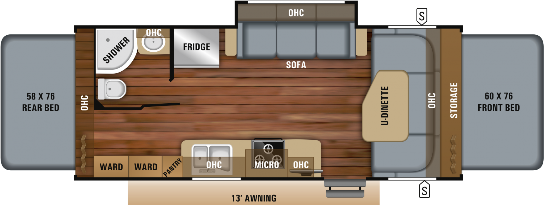 2019 Jayco Jay Feather X23b Travel Trailer - Floor Plan (1800x736), Png Download