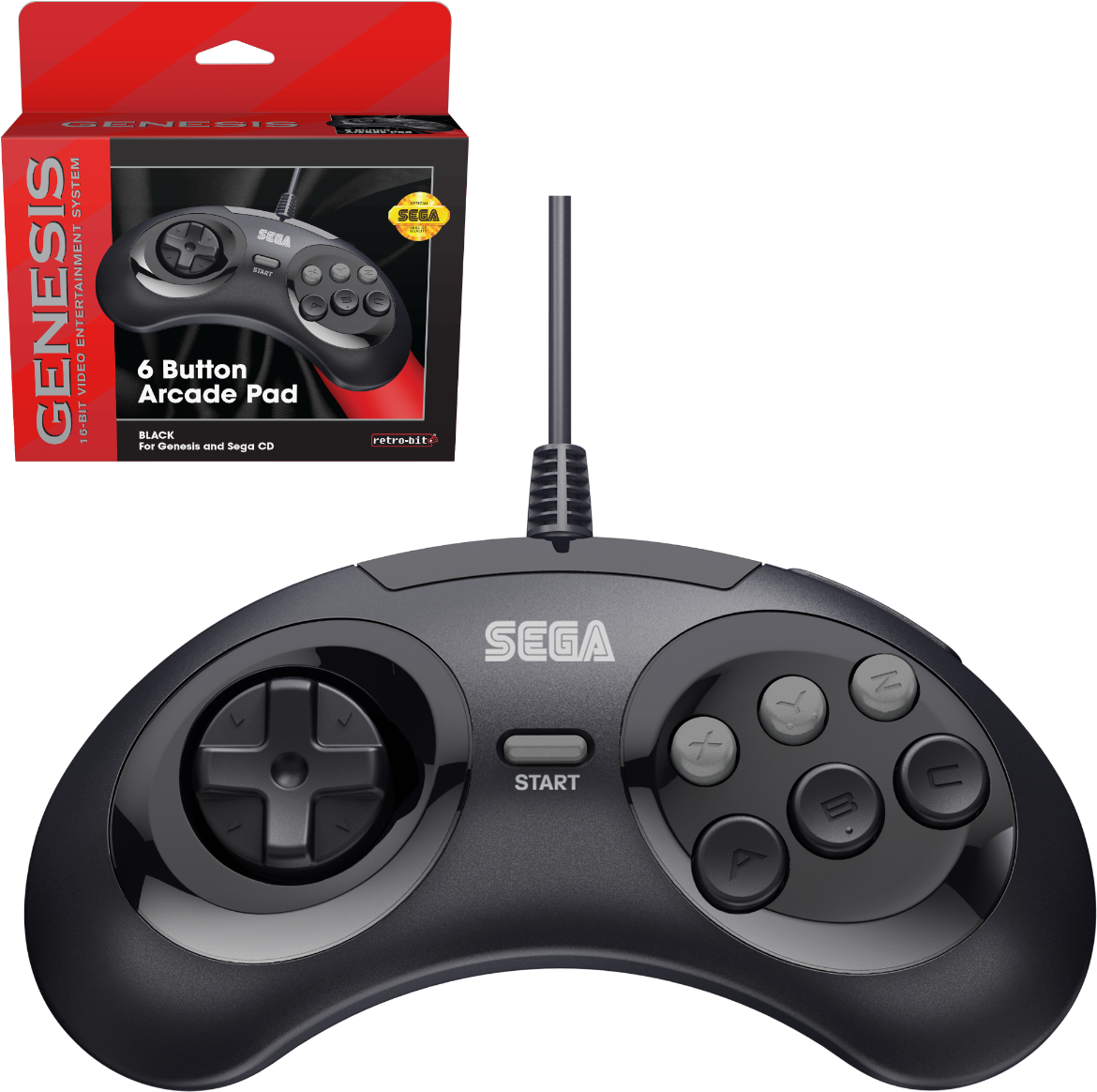 Sega Genesis 6-button Arcade Pad - Game Controller (1200x1200), Png Download