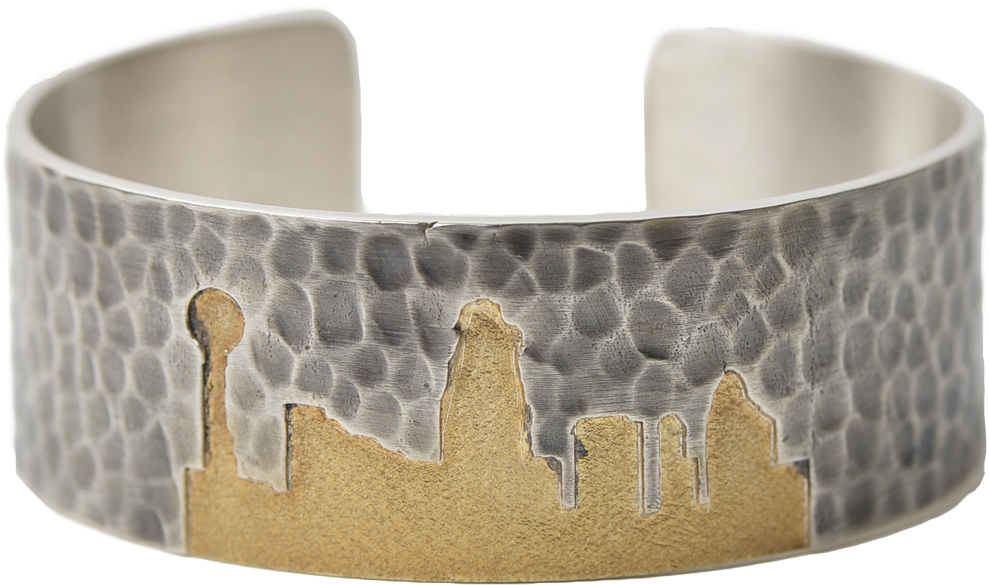 Rustic Silver Cuff With Gold Outline - Bangle (2464x1640), Png Download