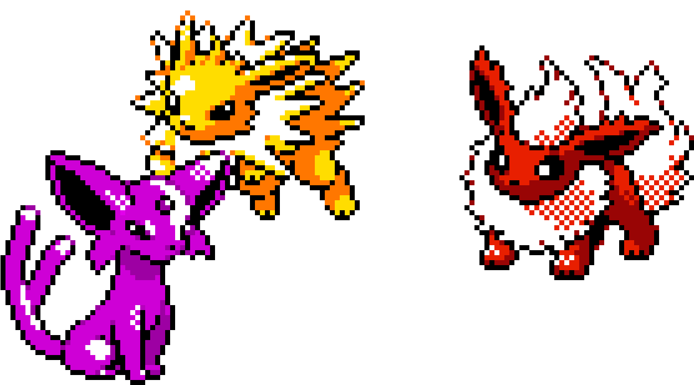 Three Of Eeveelutions - Flareon Pixel Art (1620x820), Png Download