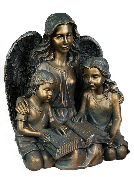 Angel Reading To Kids - Statue (543x717), Png Download