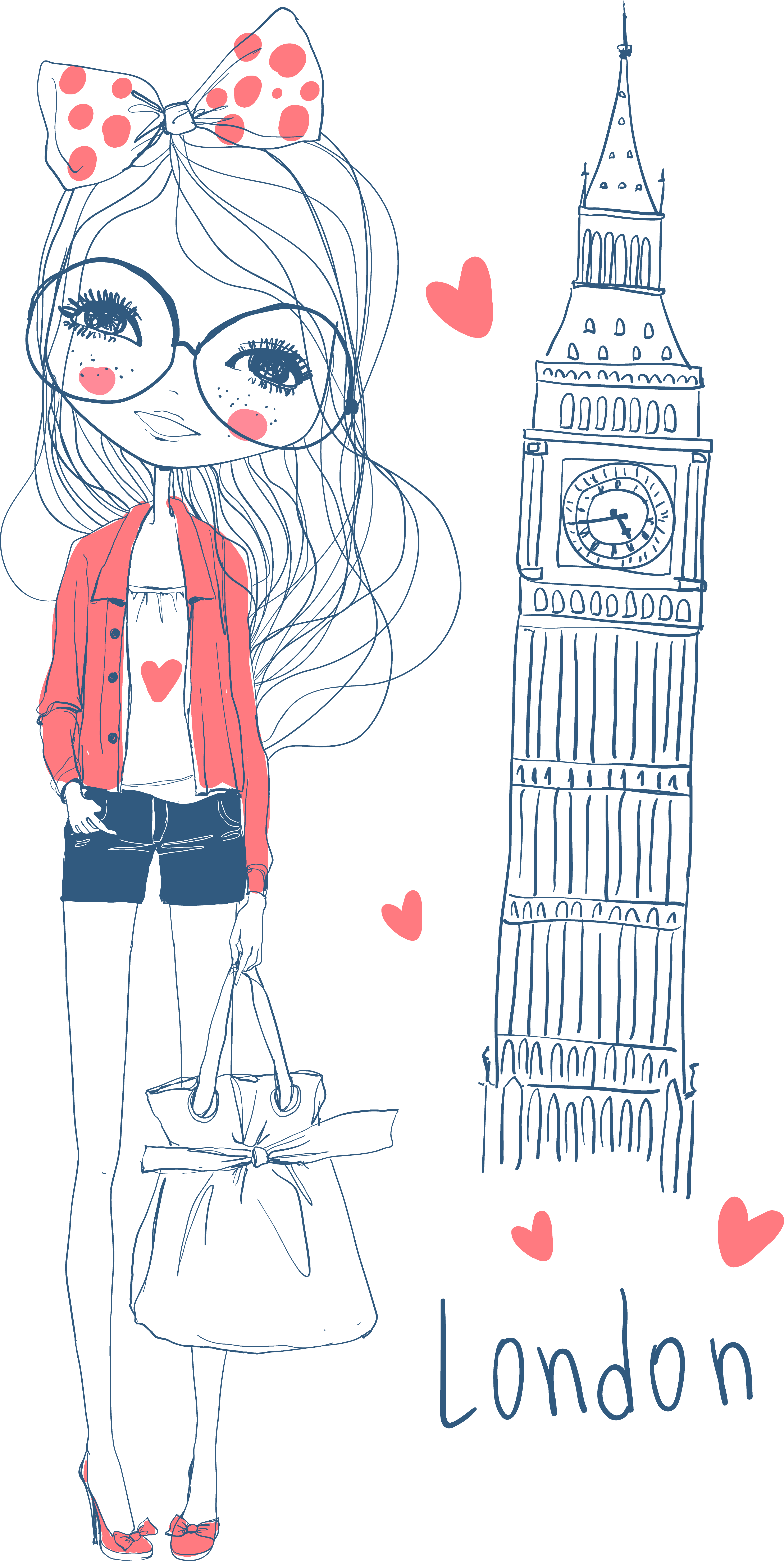 London Drawing Cartoon Illustration نقاشی دختر و سگ Full Size Png Download Seekpng