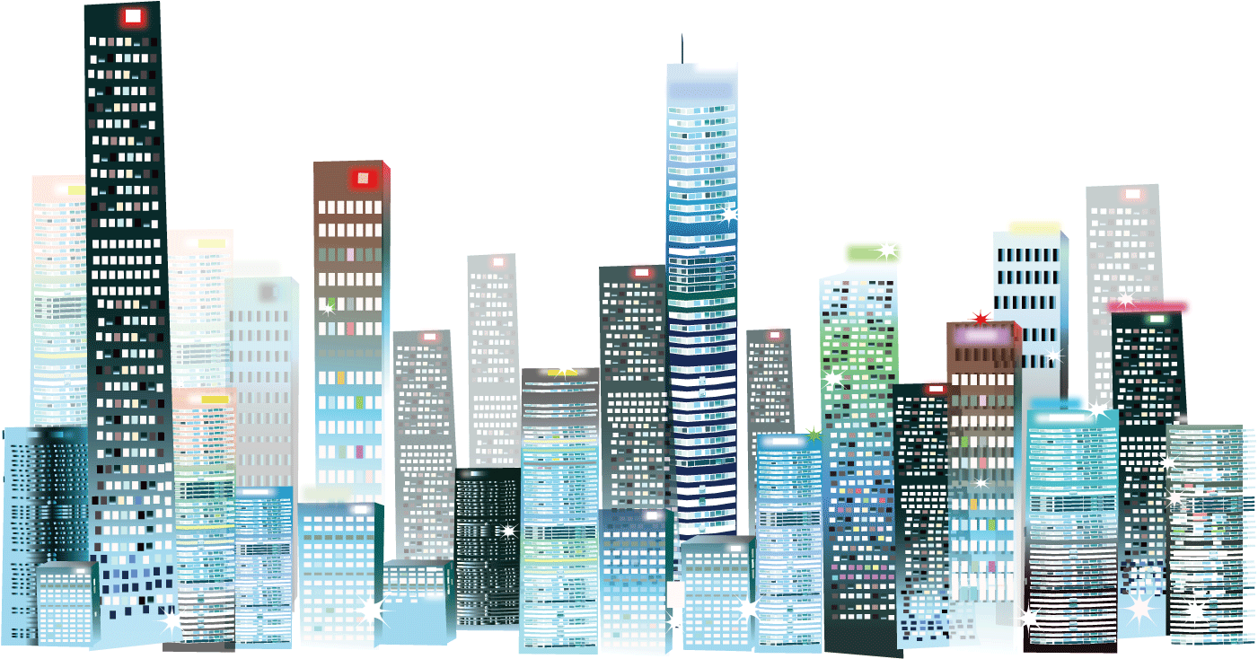 Rise Painted Buildings Urban Night Sky 1501*1501 - Graphic High Rise City In Night (1501x1501), Png Download